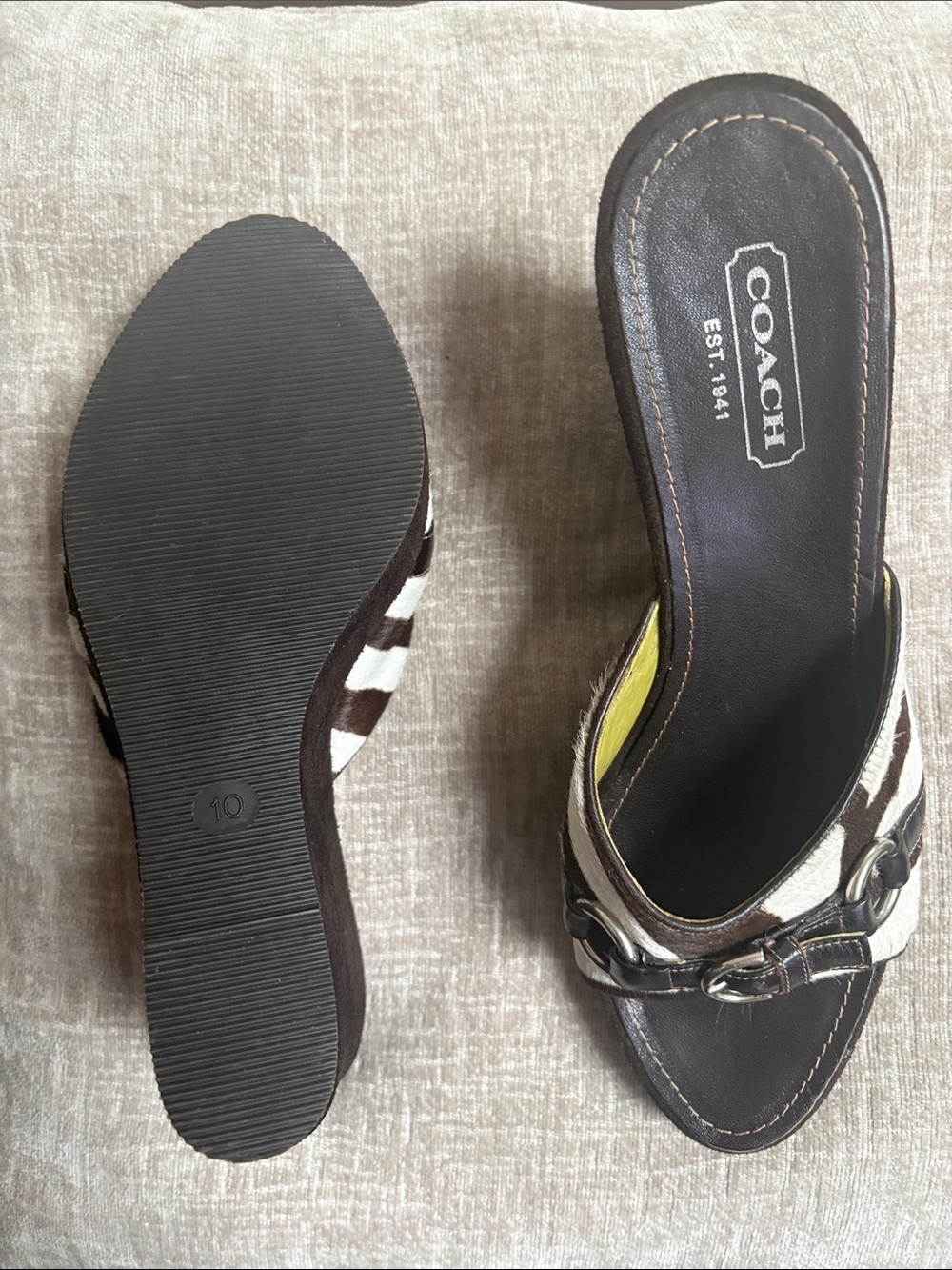 Coach Zebra calf hair Mule Slides wedge Buckle Detail NWOT vintage Rare!!